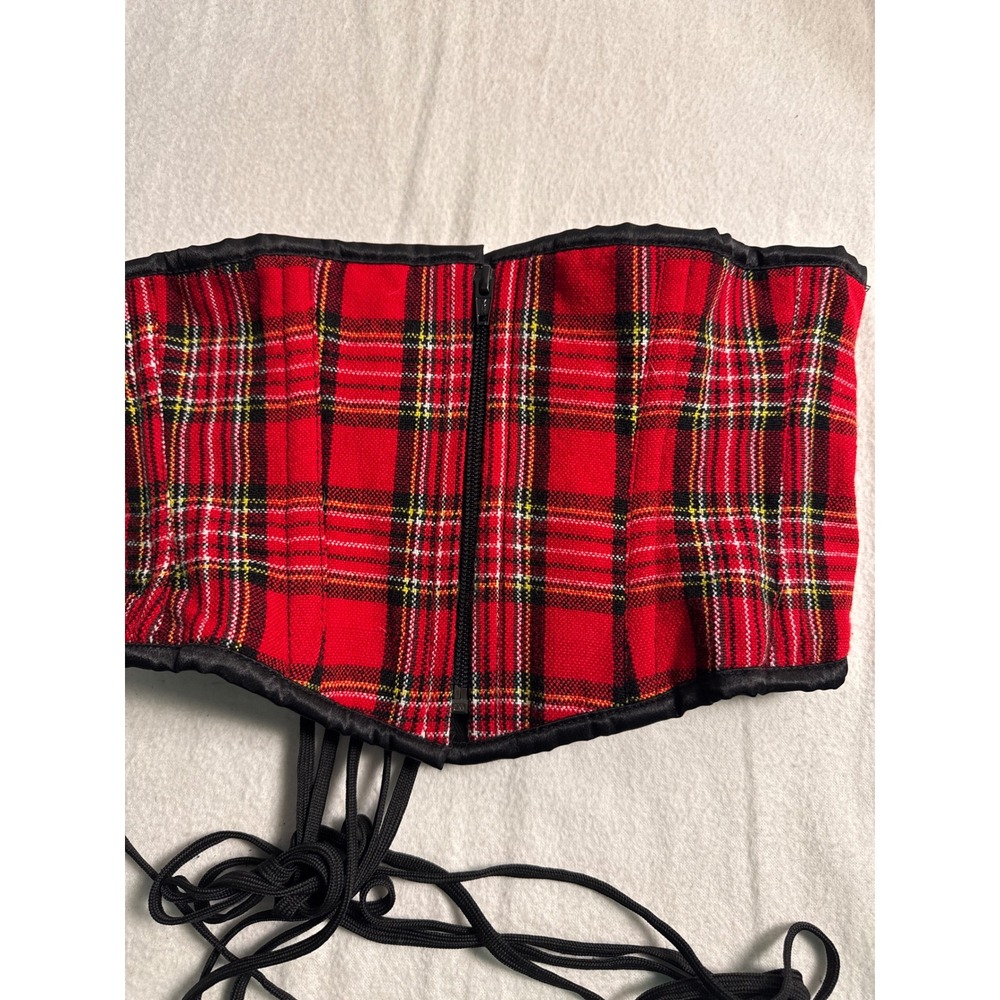 Lavish by Daisy Corsets Waist Cincher Womens Small Red Tartan Plaid Lace Up Zip
